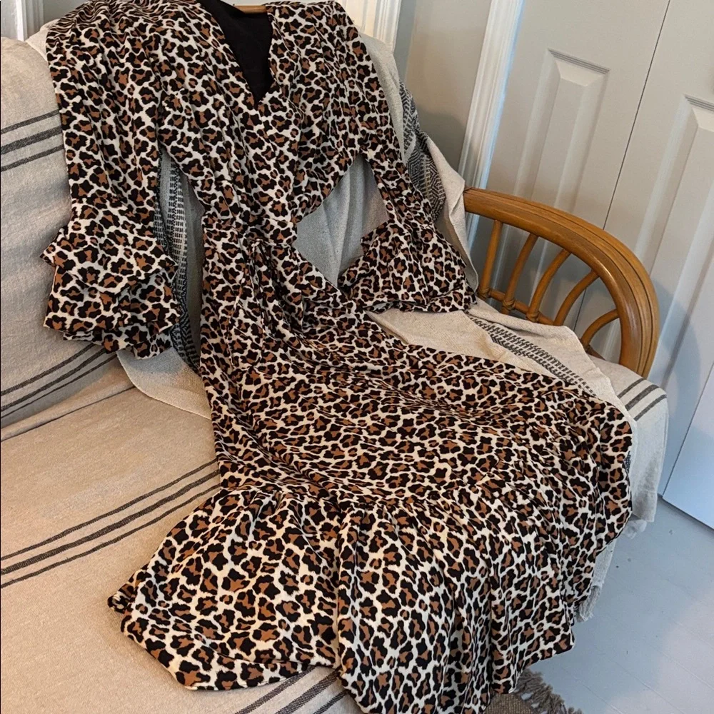 Diane Von Furstenberg Leopard Ruffle Maxi dress XL - Picture 3 of 13